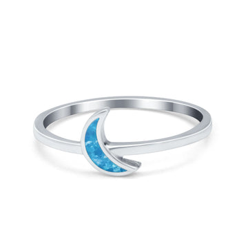Moon Band Crescent Ring Lab Created Blue Opal 925 Sterling Silver
